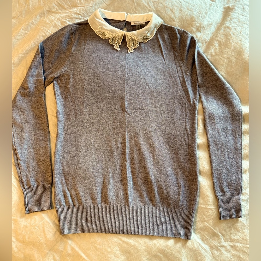 VILA MILANO by SIONI NEW Scalloped Crystals Collar Pullover Sweater Sz M